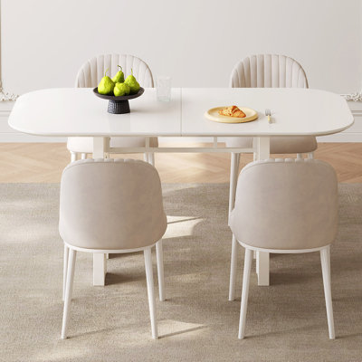 55" Rectangular Dining Table Set with 4 Chairs, Cream White,Dining Room and Kitchen