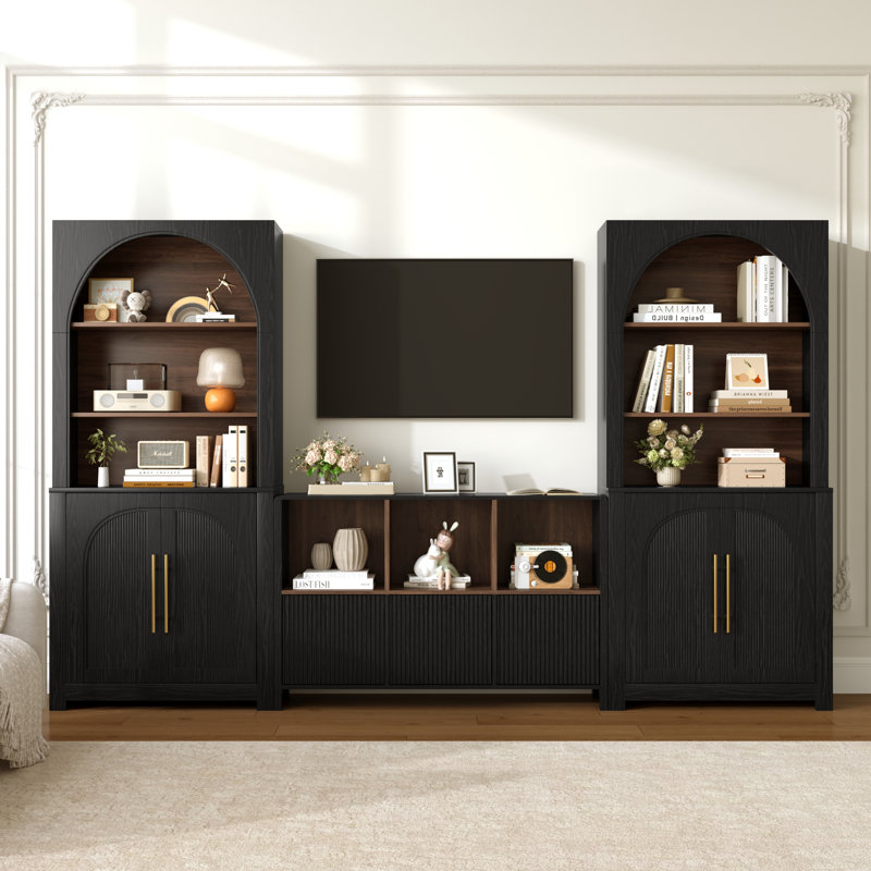 70.87" H Freestanding Modern Arched Bookcase Suite with Doors and Adjustable Shelves