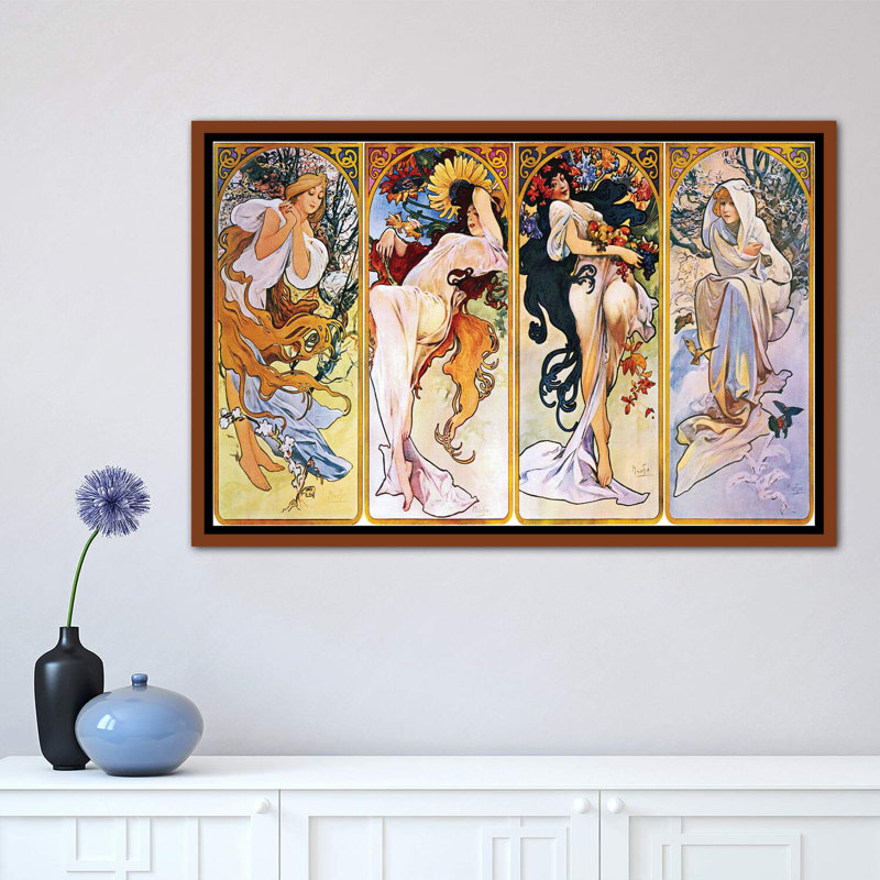 Les quatre saisons (1895) par Alphonse Mucha - reproduction d'art, Toile avec cadre en bois classique