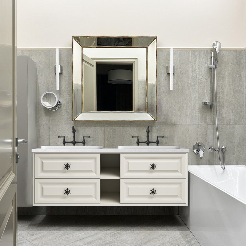 Absar 60 " W Wall Mounted Wall Mounted 0 Single Double Vanity Bathroom Vanity With Marble Top