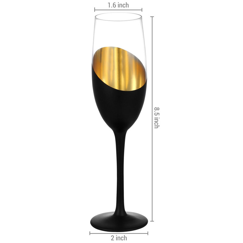 4 Piece 237ml Glass Flute Set, Black/Gold