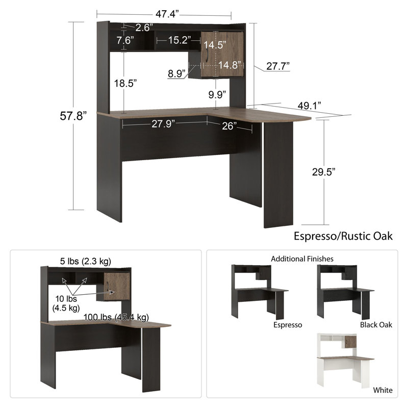 L-Shaped Computer Desk, Rustic Oak/Espresso
