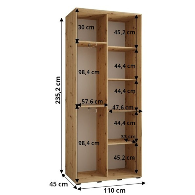 Laminate Wardrobe, Black/White, 235.2cm H x 110cm W x 60cm D