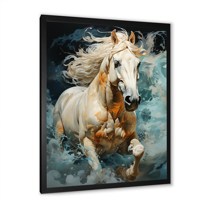 «Whimsical of a Horse Cantering in Fog», reproduction sur toile, H 32 po x l 16 po x P 1 po, Cadre photo noir