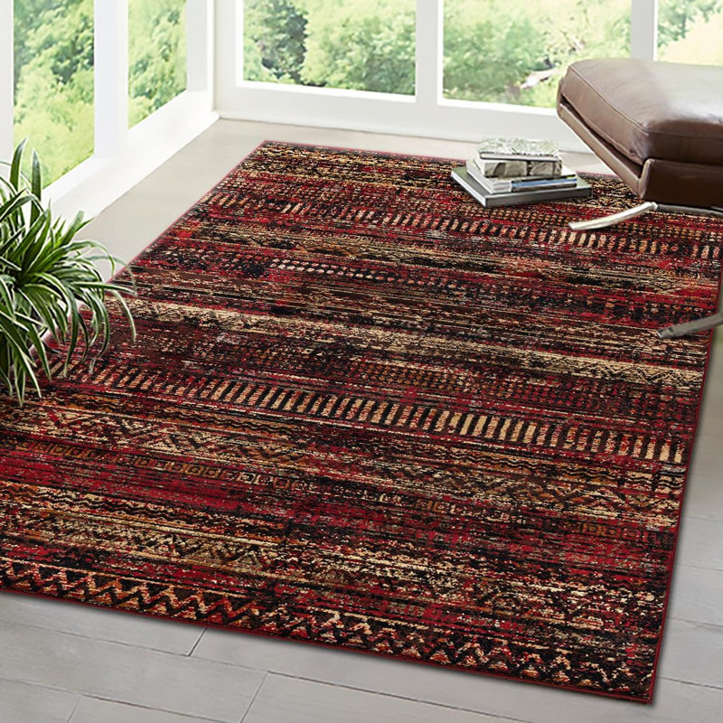 Blakely Geometric Area Rug in Burgundy/Brown/Black, Rectangle 10' x 13'1"
