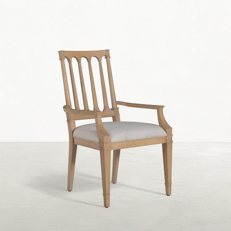 Mathis Wood Sculpted Back Dining Arm Chair, Rustic French Oak