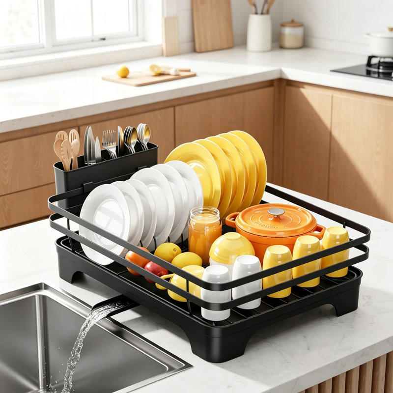 Dish Drying Rack Space Saving for Kitchen Counter, Stainless Steel Dish Drainer