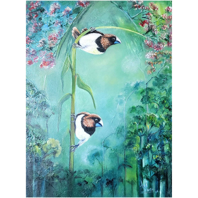 Oiseaux dans un champ de canne à sucre | Huile sur toile | Par Alka Sengar