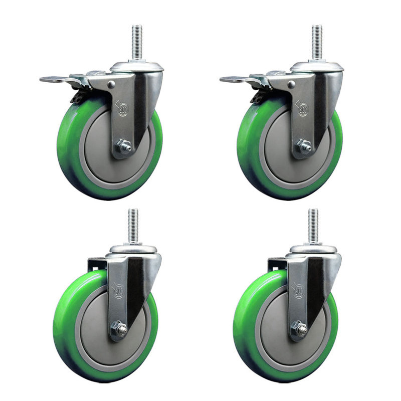 Ensemble de roulettes à tige filetée 5 po 5 po, Vert