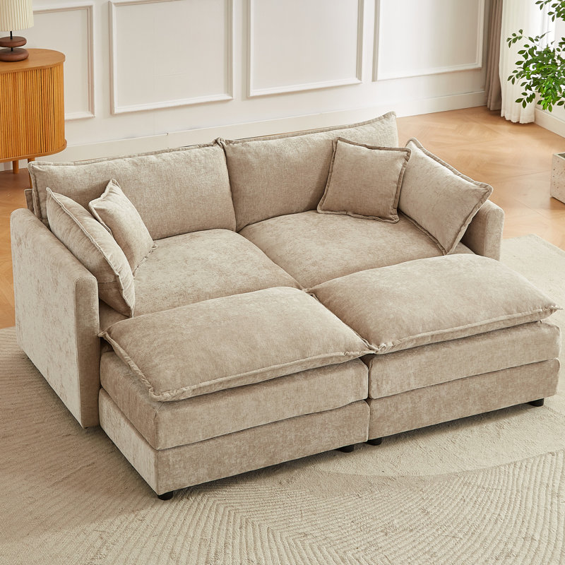 Canapé rembourré 77,17 po en chenille confortable avec repose-pieds Cloud