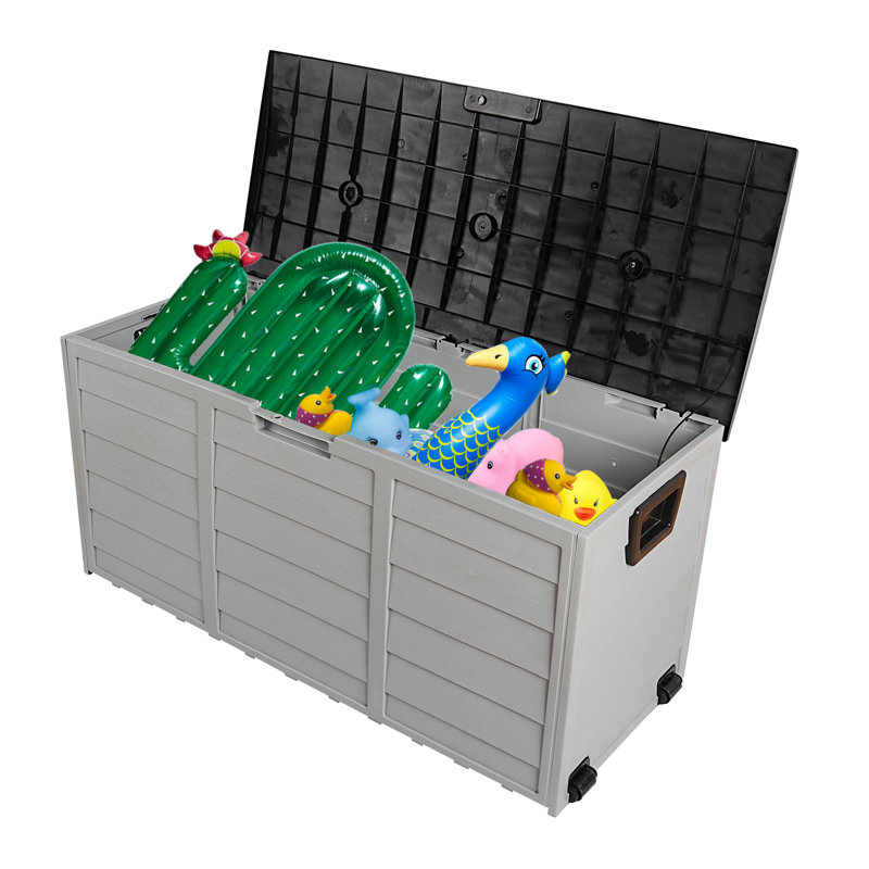75 Gallon Plastic Deck Box with Wheels, Black/Gray