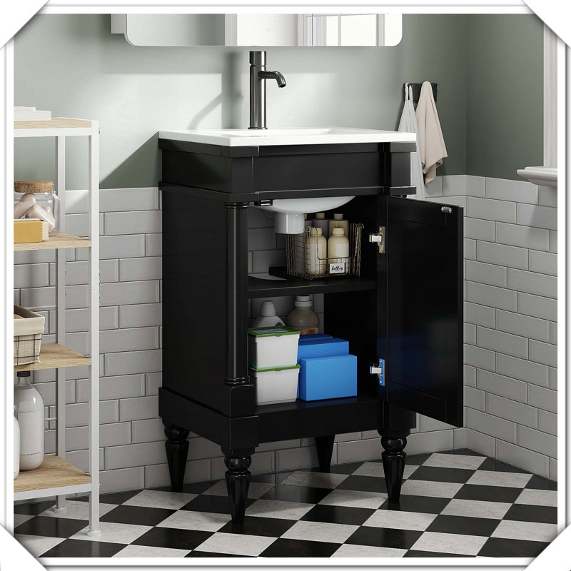 Modern Freestanding Single Sink Vanity With Adjustable Shelf Door, Black