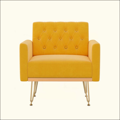 Fauteuil en velours avec canapé simple capitonné, chaises de lecture latérales rembourrées avec accoudoirs et pieds en métal doré pour le salon, la chambre à coucher