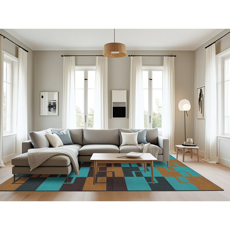 Tapis géométrique vert / brun, Rectangle 8 pi x 10 pi