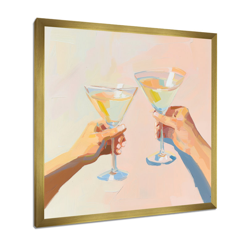 Martini Cocktail Drink Friends II - Liquor, art mural, H 30 po x l 30 po, Reproduction encadrée d'une seule photo, Doré