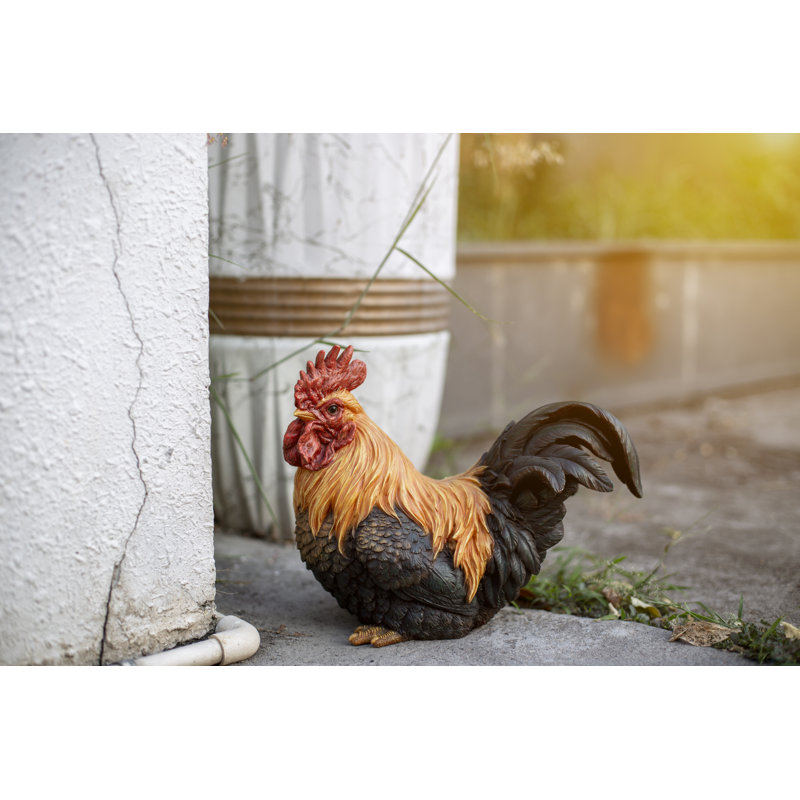 Squatting Rooster Statue