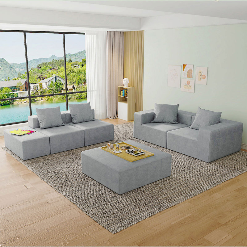 Canapé modulaire modulaire avec 2 repose-pieds et méridienne surdimensionnée, nuage confortable pour le salon (132,2 x 77,2 x 23,6 pouces)