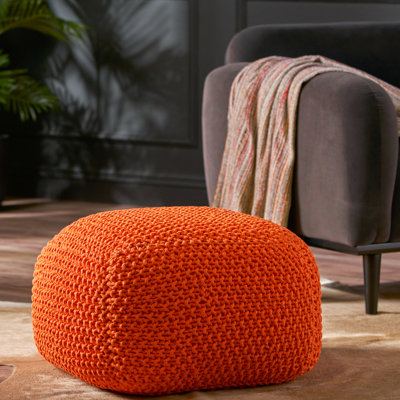 Pouf tricoté en coton de 20,48 pouces de large - Orange, siège confortable 20 X 16,5 pour ajouter du charme à la décoration intérieure