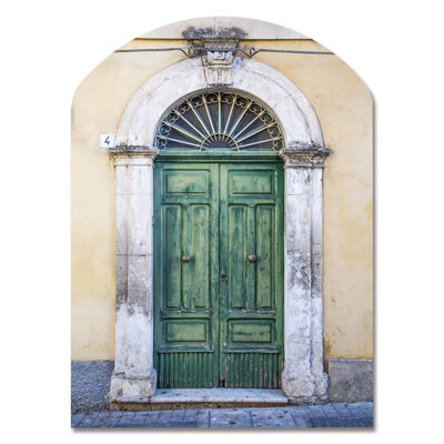 Green Door in Sicily - Vintage Irregular Wall Art - Arch Shape