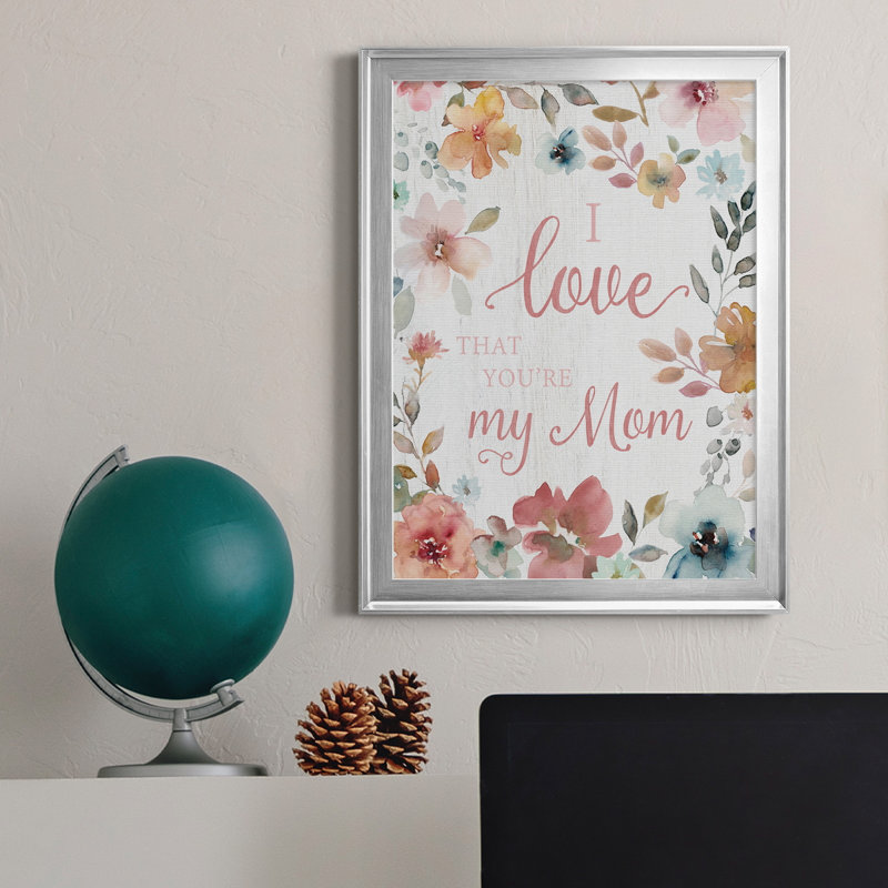 «Love Mom», art textuel sur toile, Argent, H 18,5 po x l 24,5 po x P 1,5 po
