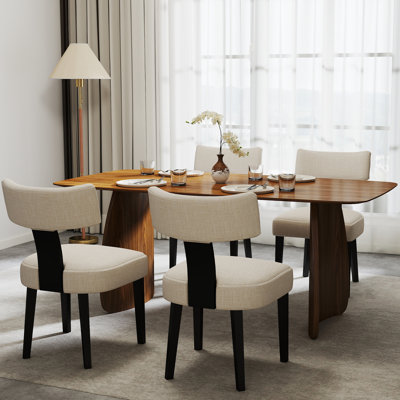 Dining Set, Mid-Century Modern Wooden Table & Upholstered Chair Set For Home, Kitchen, Dining Room