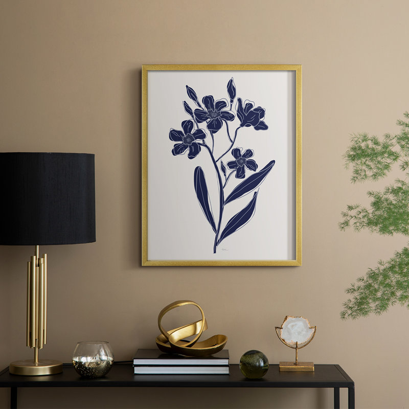 Indigo Botanical Study II, reproduction encadrée - bois massif, H 30 po x l 24 po, Doré