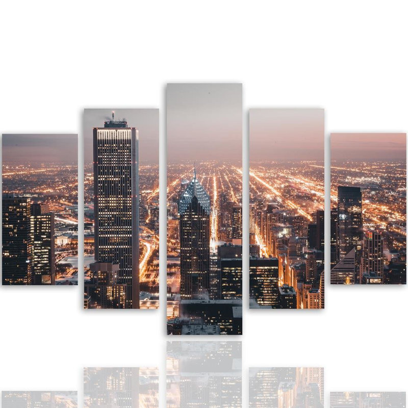 Skyscraper City At Night - 5 Piece No Frame Set on Canvas