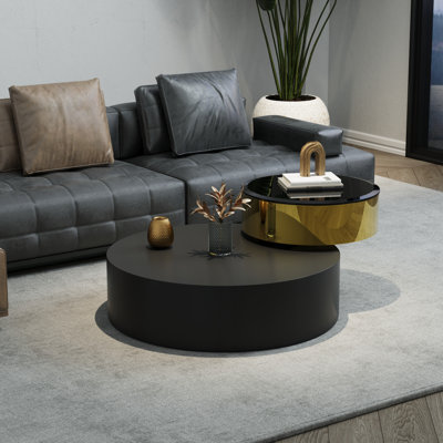 Table basse 31,5 po à 2 niveaux avec plateau pivotant à 360 ° noir et or 31,5 po