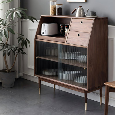 39.37" Tan Light Luxury Walnut Sideboard
