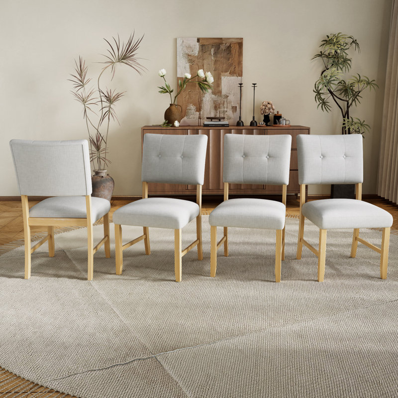 Ensemble de 4 chaises de salle à manger rembourrées avec dossier capitonné, Naturel