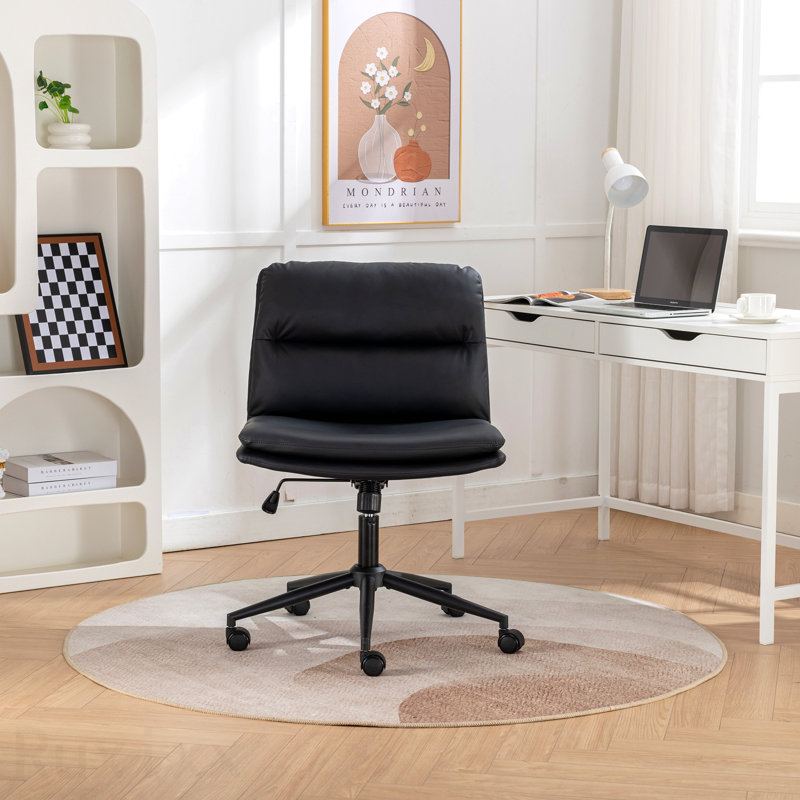 Chaise de bureau noire pivotante ajustable, siège large, fauteuil de coiffeuse, Noir