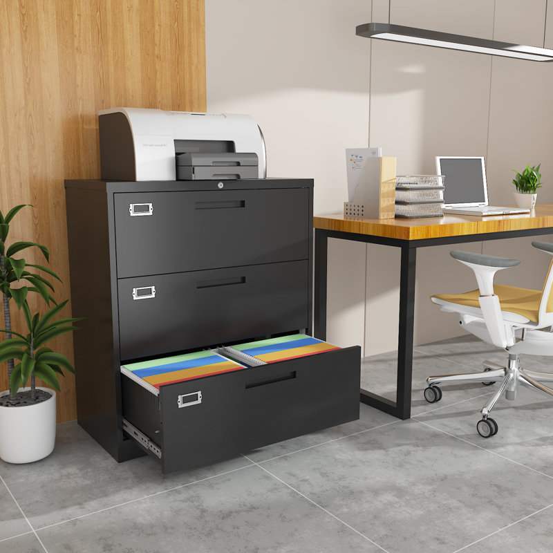 Karanfila 35.43'' Wide 3 -Drawer Steel File Cabinet, Black
