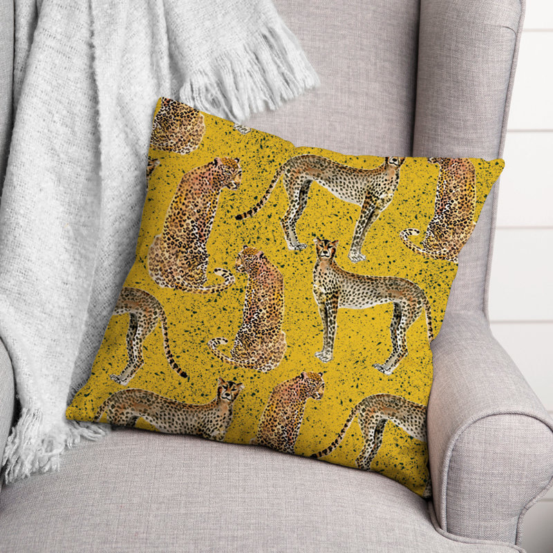 Coussin extérieur Cheetahs On, H 18 po x l 18 po, Jaune