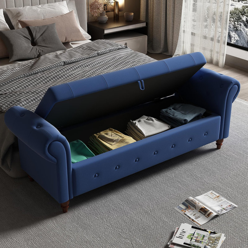 Banc de lit en tissu bleu marine, Marine