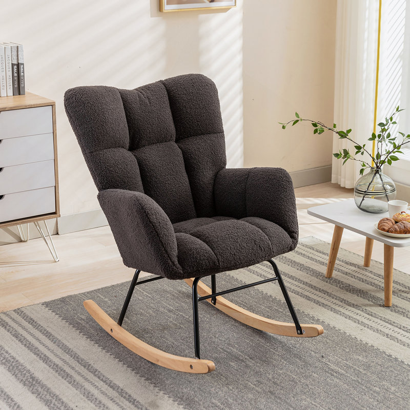 Fauteuil oscillant confortable en tissu Teddy pour chambre de bébé et salon, gris foncé, Gris foncé