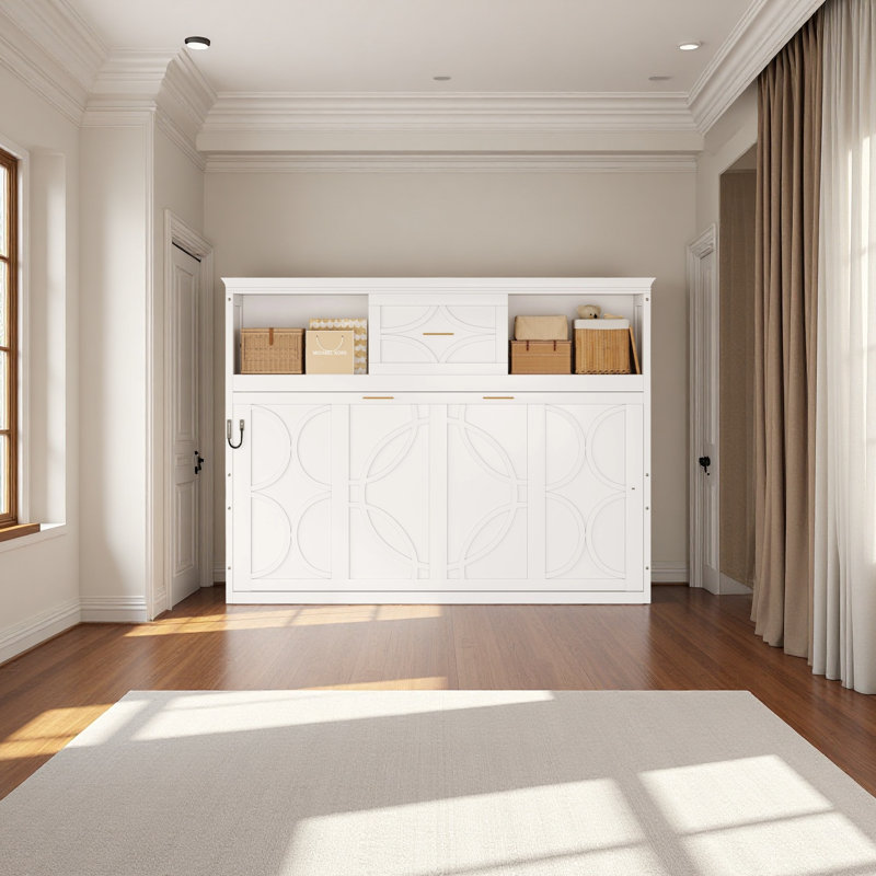 Lit escamotable simple avec station de charge et tiroir, Blanc