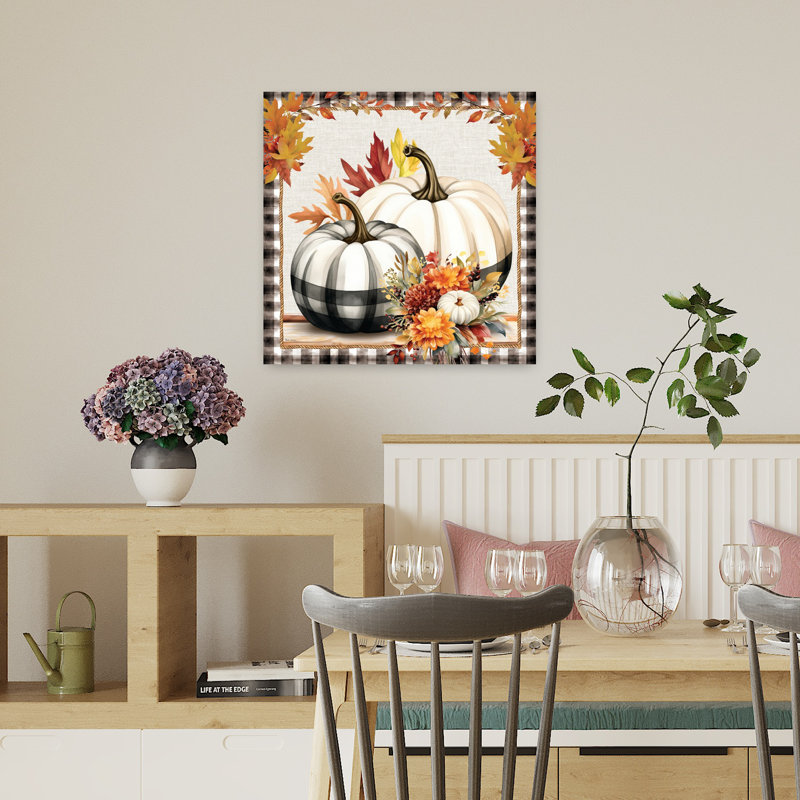 Art contemporain de nature morte avec citrouille d'automne, H 18 po x l 18 po