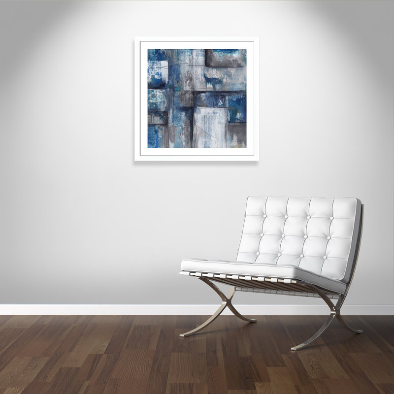 Patchwork abstrait II - peinture encadrée, Papier encadré blanc mat, H 33,5 po x l 33,5 po x P 1,25 po