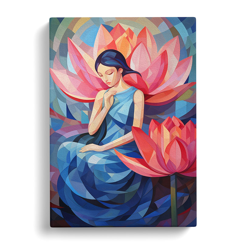 Lotus Flower Cubism Art No.3 - Wrapped Canvas, 76cm H x 50cm W x 3cm D