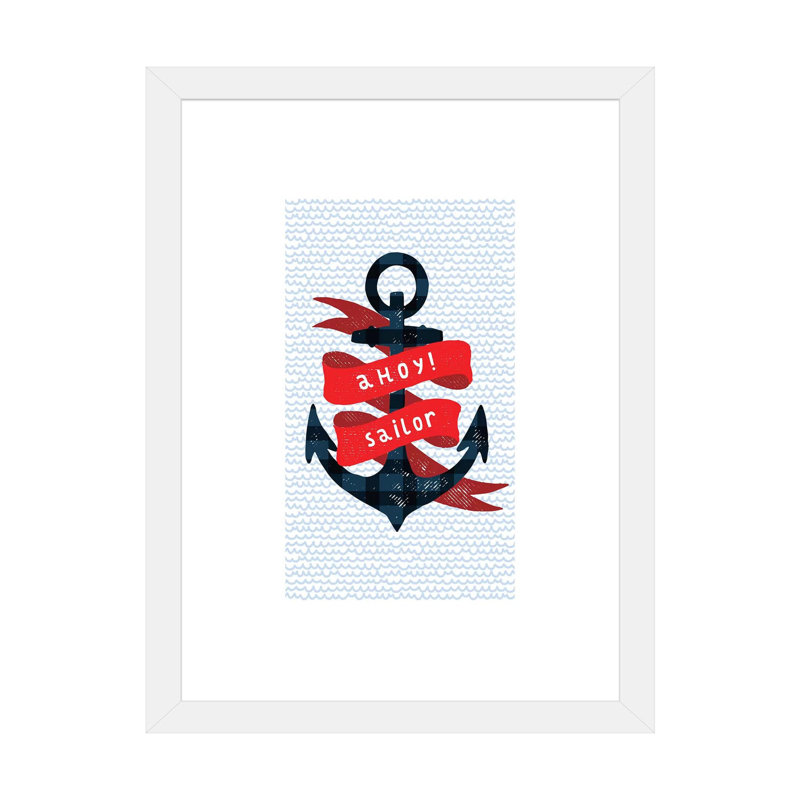 Nautical Anchor - impression d'art graphique, Blanc, H 24 po x l 16 po x P 1 po, Papier encadré blanc