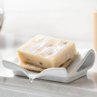Soap Dish, Self-Draining Soap Holder Ceramic Waterfall Drying Tray Soap Saver for Bathroom, Kitchen, Sink, Keep Drying