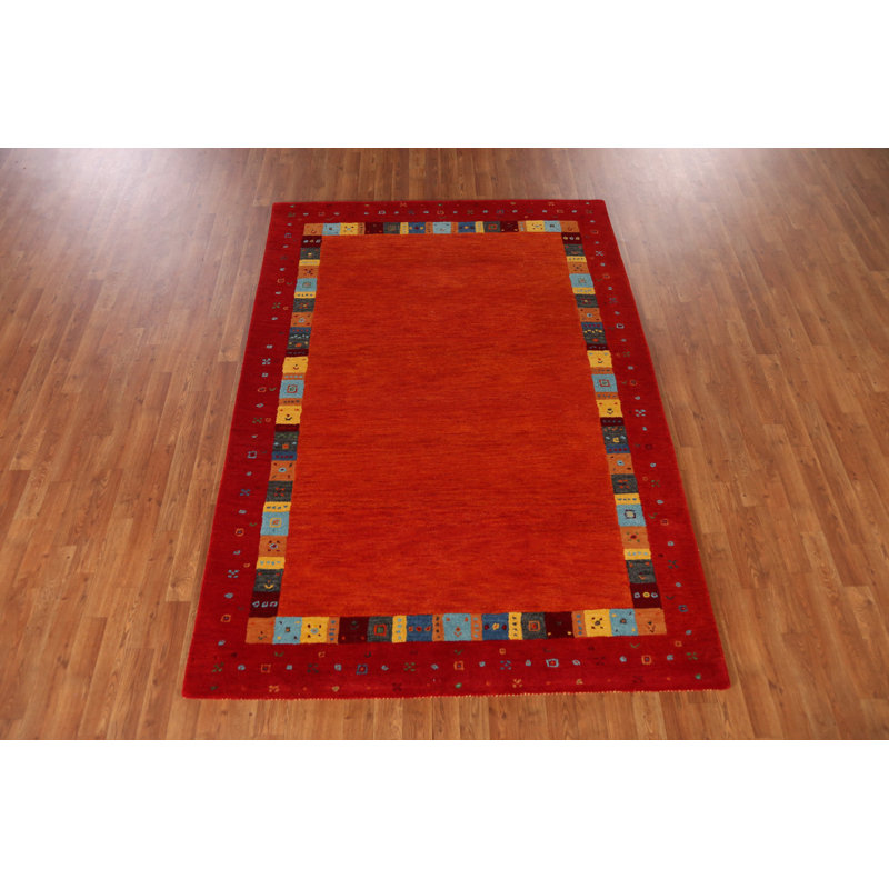 Orange Wool Gabbeh Indian Area Rug 5x8