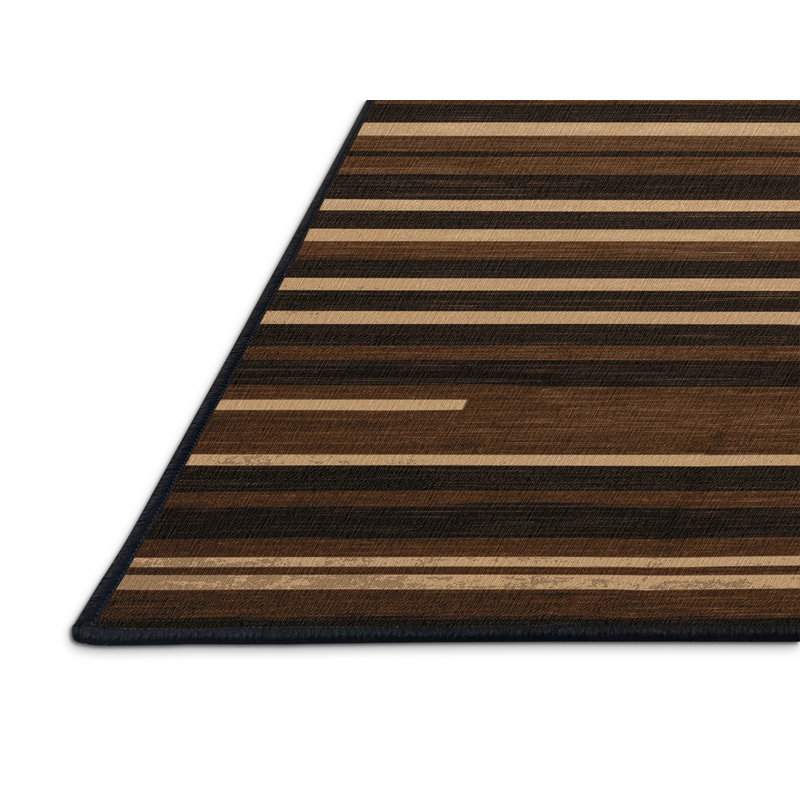Machine Washable Horizontal Stripes Brown Area Rug, Rectangle 5' x 8'