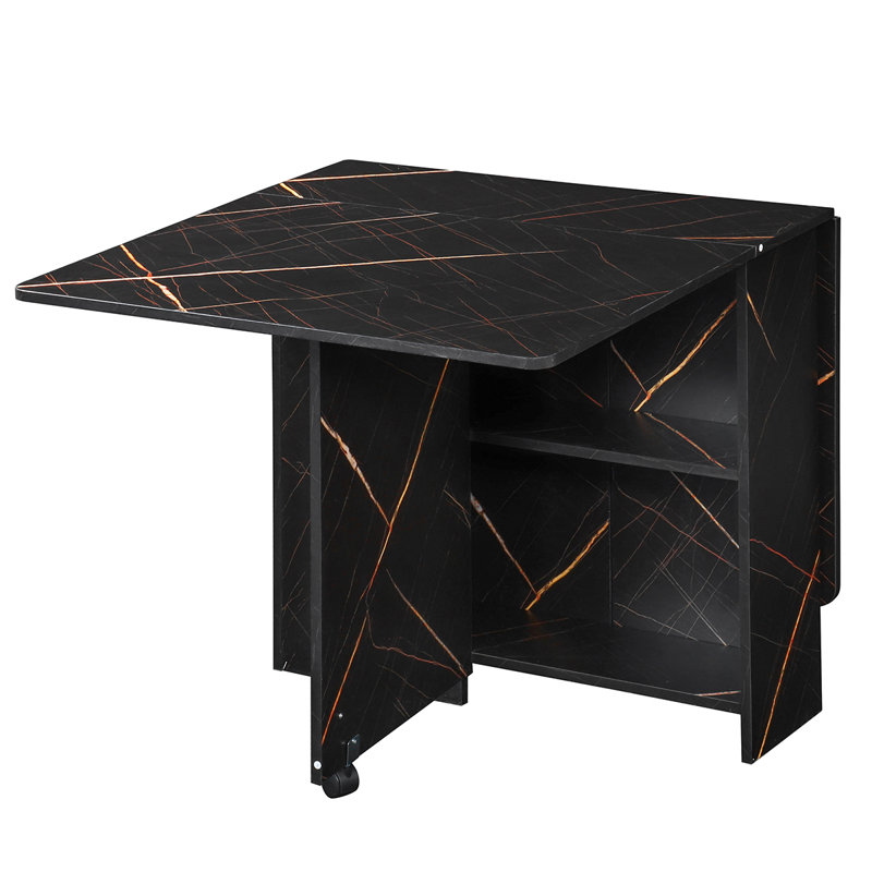 Mccorkle Foldable Kitchen Table Drop Leaf Dining Table, Black Marble