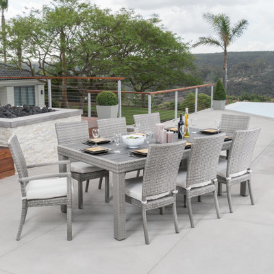 Fionnula 8-Person Rectangular Patio Dining Set with Sunbrella Cushions