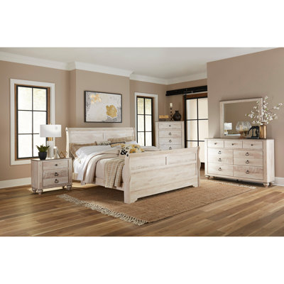 Imerland Contemporary White Wash Finish Bedroom Set with Queen Sleigh Bed, Dresser, Mirror, Nightstand, Chest -  Wildon Home®, 265C5F2C6587405E8CD385412C6D5AF5