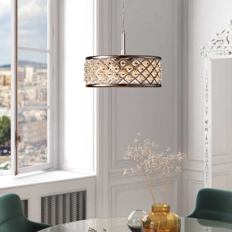 Lustre cylindrique unique et remarquable à 6 lumières Swinney, Nickel poli