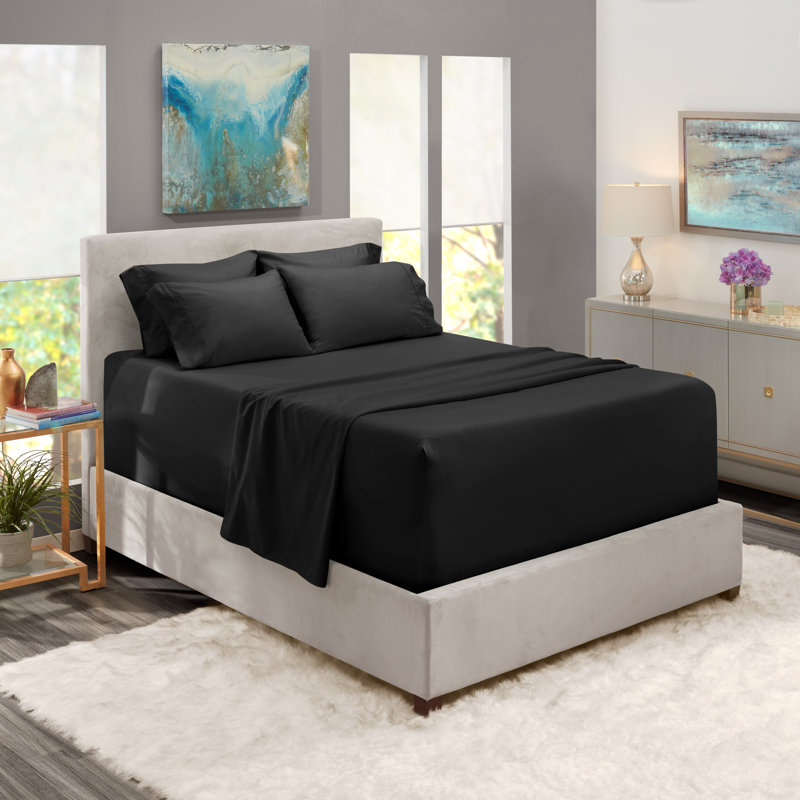 Ensemble de draps en micro-fibre, Noir, Drap-housse pour lit simple TG