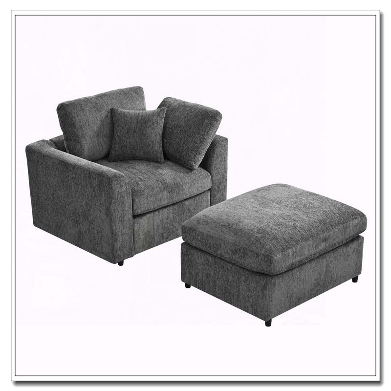 Ensemble de méridienne moderne avec tissu en chenille doux, structure en bois massif et repose-pieds, L 44,1 po x P 36,6 po