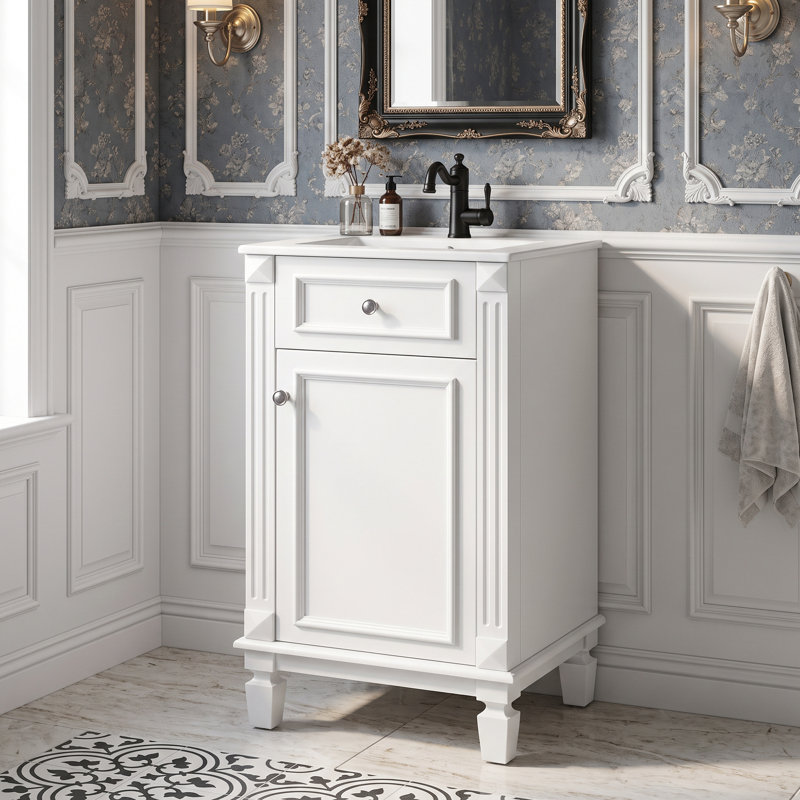 Ensemble de meuble-lavabo autoportant 18 po avec comptoir en céramique 18 po, Blanc